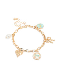 Gold Daisy,Bow & Heart Charm Bracelet - link has visual effect only