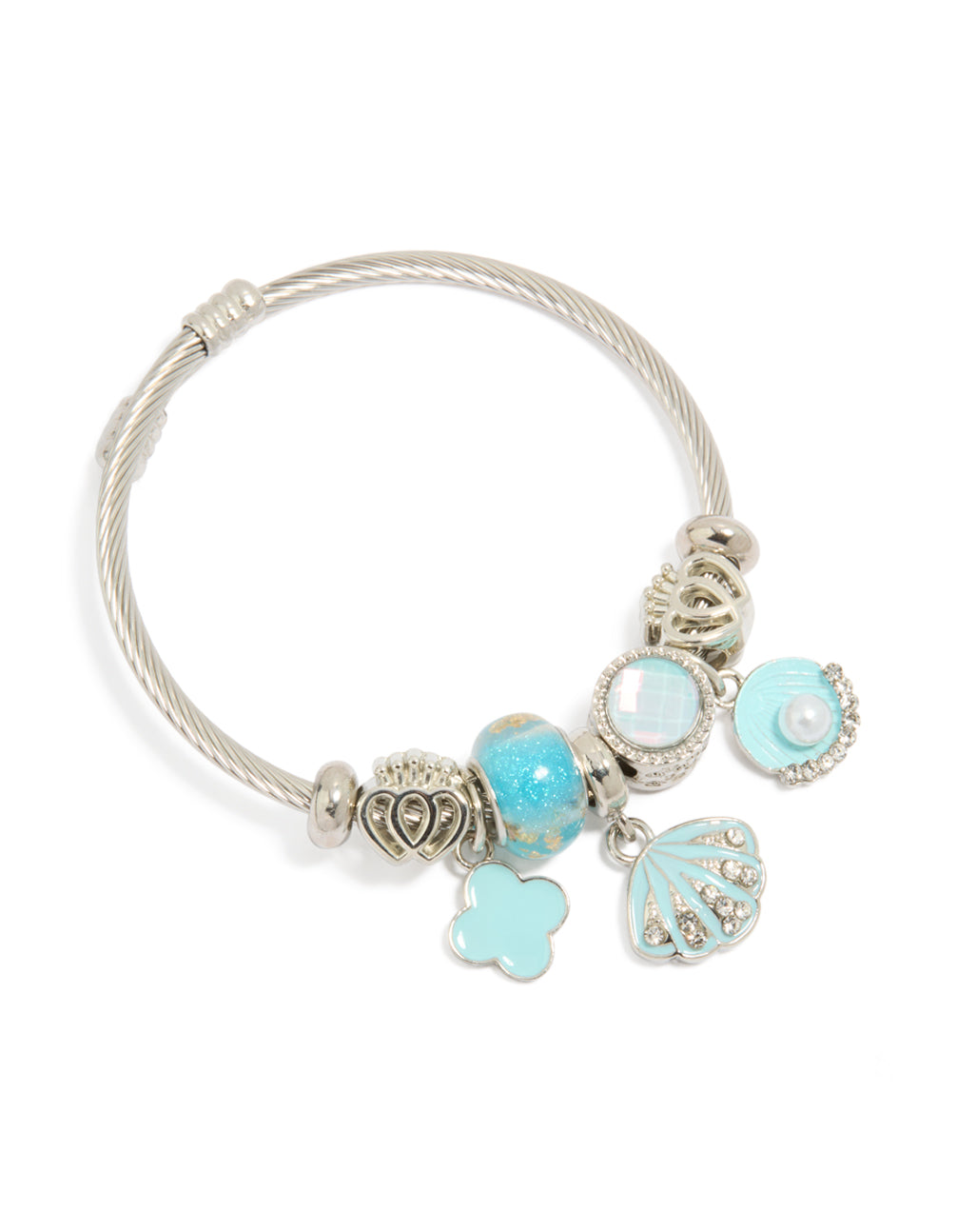 Silver Blue Ocean & Flower Charm Bracelet