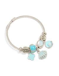Silver Blue Ocean & Flower Charm Bracelet - link has visual effect only