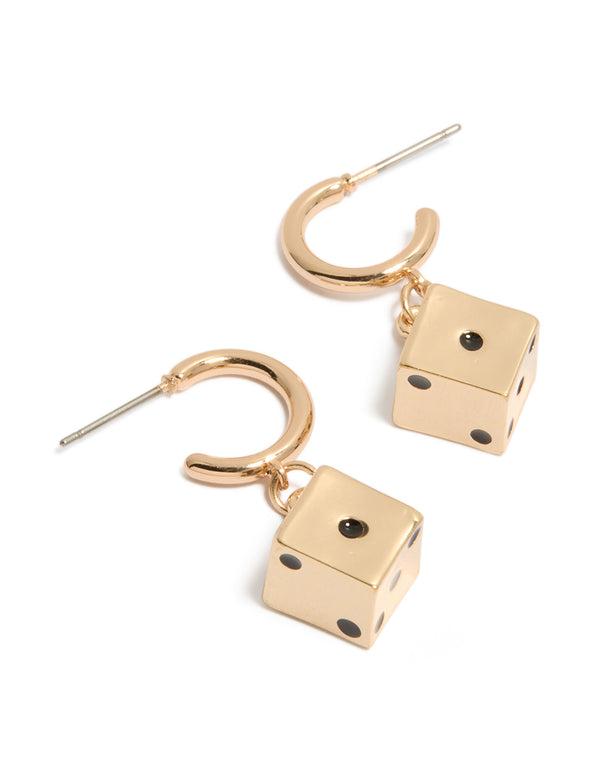 Gold Dice Huggie Earrings