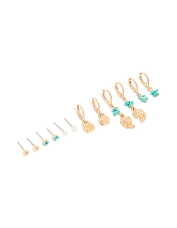 Gold Sea Life Stud & Hoop Earrings 6-Pack