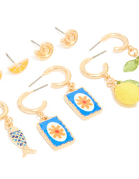 Gold Lemon Holiday Stud & Hoop Earrings 6-Pack - link has visual effect only