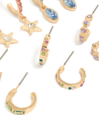 Gold Multicoloured Diamante Hoop Earrings 6-Pack - link has visual effect only