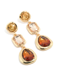 Gold Brown Diamantes Drop Earrings - link has visual effect only