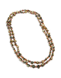 Green Irregular Beaded Double Layered Long Necklace - link has visual effect only