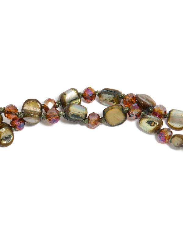 Green Irregular Beaded Double Layered Long Necklace