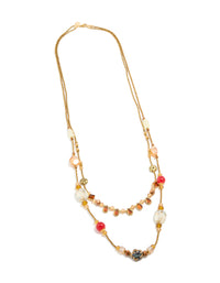 Gold Long Acrylic & Glass Stone Beaded Necklace - link has visual effect only