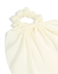 Featuring a solid ivory design, this simple cream long scarf scrunchie side view - link has visual effect only