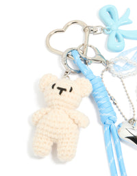 Cream Crochet Bear & Blue Bows Key Chain - link has visual effect only
