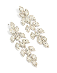 Showcasing statement earrings with leaf design featuring marquise cut stones in silver front view - link has visual effect only