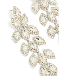 Elegant diamante gleaming drop earrings crafted with marquise cut stones and leaf motifs in silver close up view - link has visual effect only