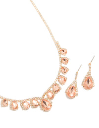 Gold Peach Diamante  Necklace & Drop Earrings Set - link has visual effect only