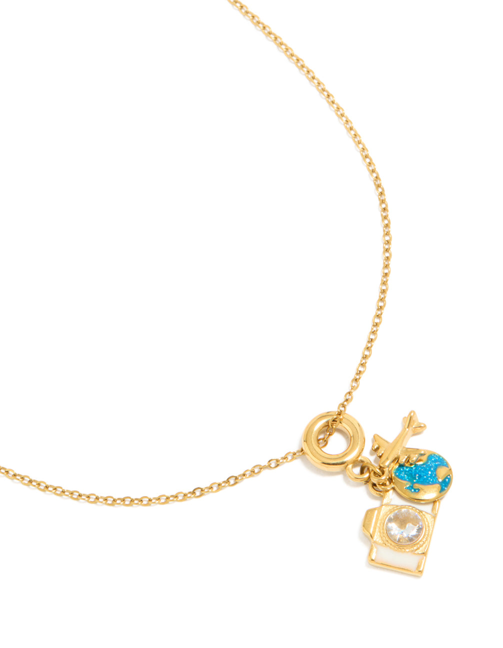Tweens Waterproof Gold Plated Stainless Steel Travel Motif Charm Necklace
