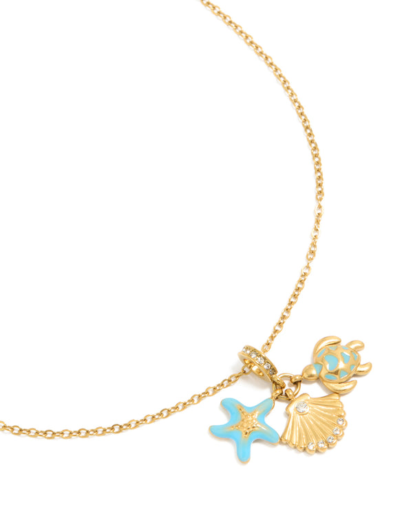 Tweens Gold Plated  Stainless Steel Under The Sea Charm Necklace