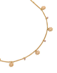 Tweens Gold Plated Stainless Steel Dainty Flower & Pink Diamantes Charm Necklace - link has visual effect only