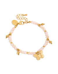 Tweens Gold  Plated Stainless Steel & Pink Facet Beaded Butterfly Charm Bracelet - link has visual effect only
