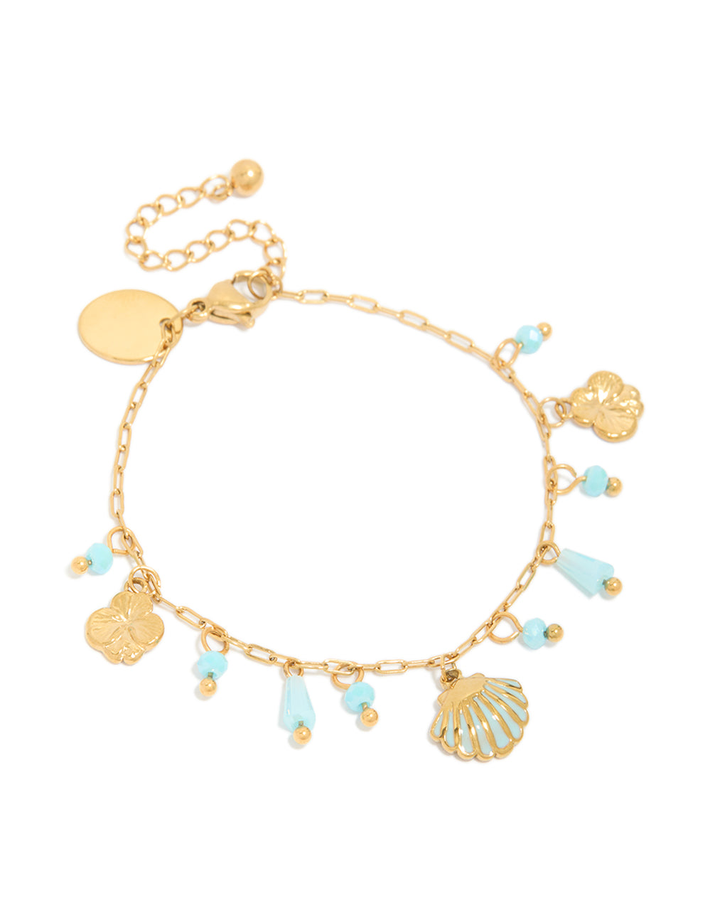 Tweens  Gold Plated Stainless Steel Shell & Bead Charm Bracelet