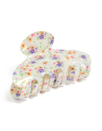 Showcase an acrylic claw clip featuring floral and leaf elements with marble pattern in ivory, plum, peachpuff, and palegreen side view - link has visual effect only