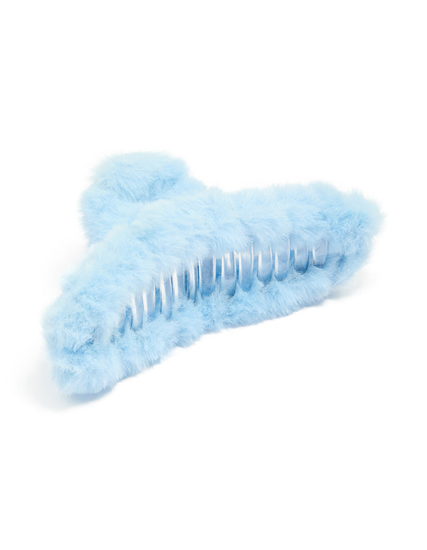 Tweens Blue Fluffy Fabric Hair Claw Clip