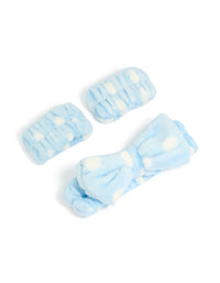 Discover this tweens blue white spotted wristband and headband set featuring polkadot print in light tones detail view - link has visual effect only