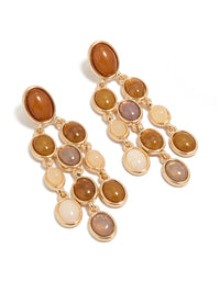 Showcasing gold brown stones oval drop earrings front view - link has visual effect only