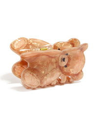 Kids acrylic teddy bear claw clip with animal featuring in peachpuff and gold side view - link has visual effect only