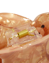 Adorable kids acrylic teddy bear claw clip and gold spring mechanism detail view - link has visual effect only