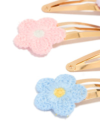 Kids Pastel Crochet Flower Snap Clips 4-Pack - link has visual effect only