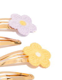 Kids Pastel Crochet Flower Snap Clips 4-Pack - link has visual effect only