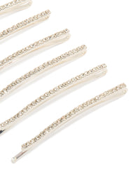 Crafted mini diamante pins 6-pack in silver side view - link has visual effect only
