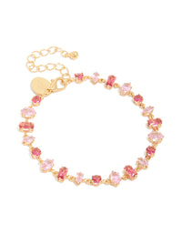 Gold Large Pink Multi-Cut Cubic Zirconia Tennis Bracelet - link has visual effect only