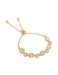 Gold Plated Large Pink Cubic Zirconias Toggle Bracelet - link has visual effect only