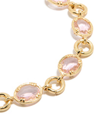 Gold Plated Large Pink Cubic Zirconias Toggle Bracelet - link has visual effect only