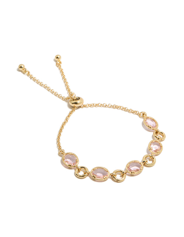 Gold Plated Large Pink Cubic Zirconias Toggle Bracelet