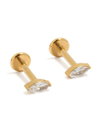 Gold Plated Surgical Steel Steel Cubic Zirconia Marquise Flat Back Studs - link has visual effect only