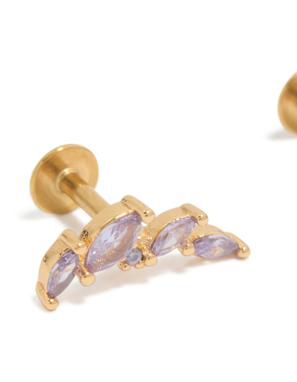 Gold Plated Surgical Steel Purple Cubic Zirconia Flat Back Crawler Studs