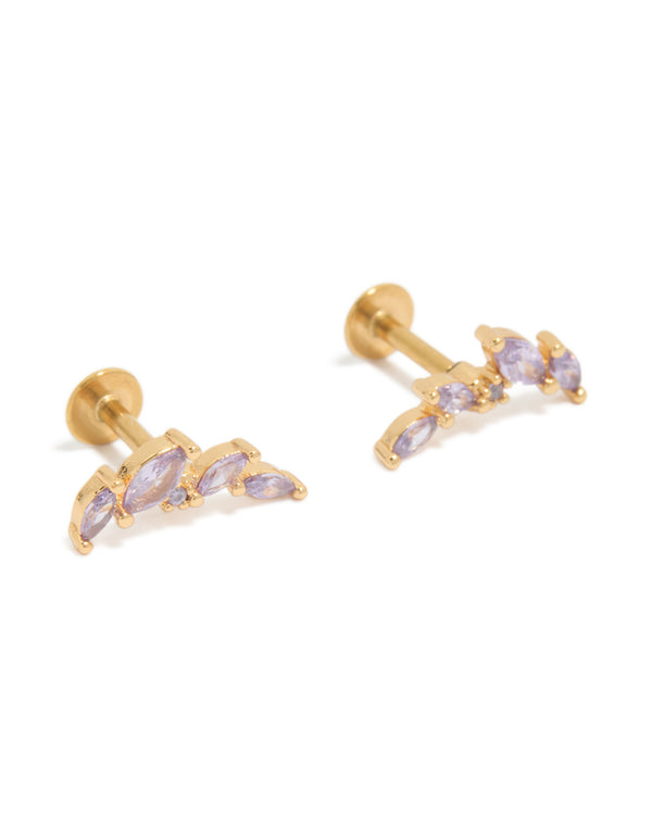 Gold Plated Surgical Steel Purple Cubic Zirconia Flat Back Crawler Studs