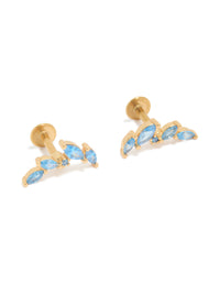 Gold Plated Surgical Steel Blue Cubic Zirconia Crawler Flat Back Studs - link has visual effect only