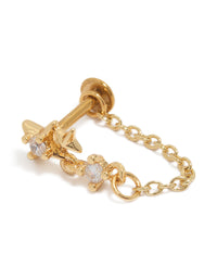 Gold Plated Surgical Steel Cubic Zirconia Star Chain Single Flat Back Stud - link has visual effect only