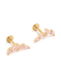 Gold Plated Surgical Steel Pink Cubic Zirconia Flat Back Crawler Studs - link has visual effect only