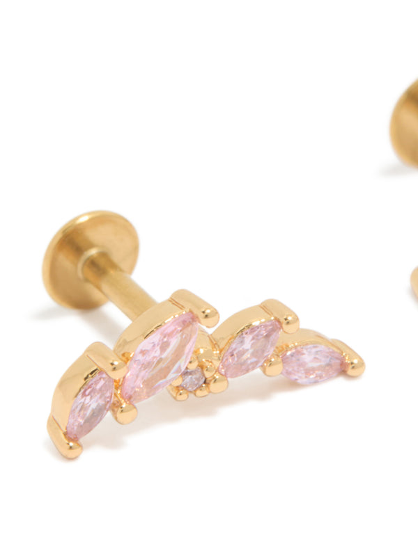 Gold Plated Surgical Steel Pink Cubic Zirconia Flat Back Crawler Studs