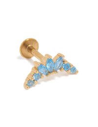 Gold Plated Surgical Steel Blue  Cubic Zirconia Marquise Flat Back Single Stud - link has visual effect only
