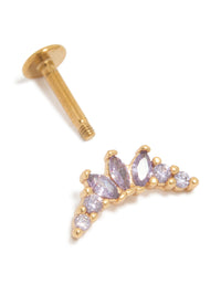 Gold Plated Surgical Steel Purple Cubic Zirconia Marquise Set Single Flat Back Stud - link has visual effect only