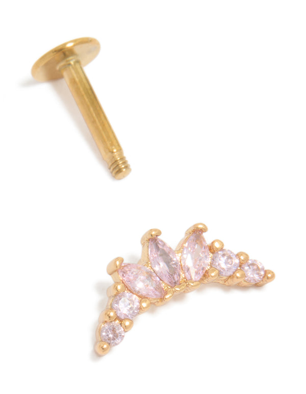 Gold Plated Surgical Steel Pink Cubic Zirconia Single Flat Back Stud
