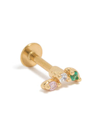 Gold Plated Surgical Steel Cubic Zirconia Pink & Green  Crawler Flat Back Single Stud - link has visual effect only