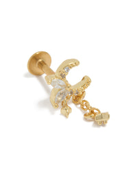 Gold Plated Surgical Steel Cubic Zirconia Moon Spikey Flat Back Stud - link has visual effect only