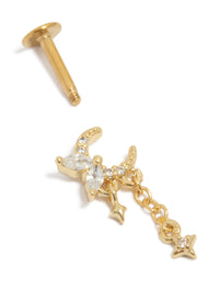 Gold Plated Surgical Steel Cubic Zirconia Moon Spikey Flat Back Stud - link has visual effect only