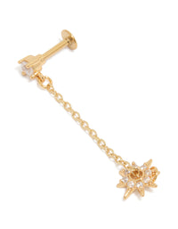 Gold Plated Surgical Steel Cubic Zirconia Drop Star Chain Single Flat Back Stud - link has visual effect only