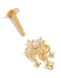 Gold Plated Surgical Steel Cubic Zirconia Drop Star Single  Flat Back Stud - link has visual effect only