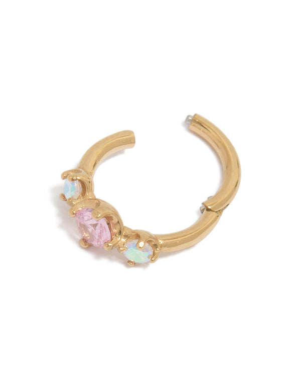 Gold Plated Surgical Steel Multi Cubic Zirconia Circle Clicker Ring